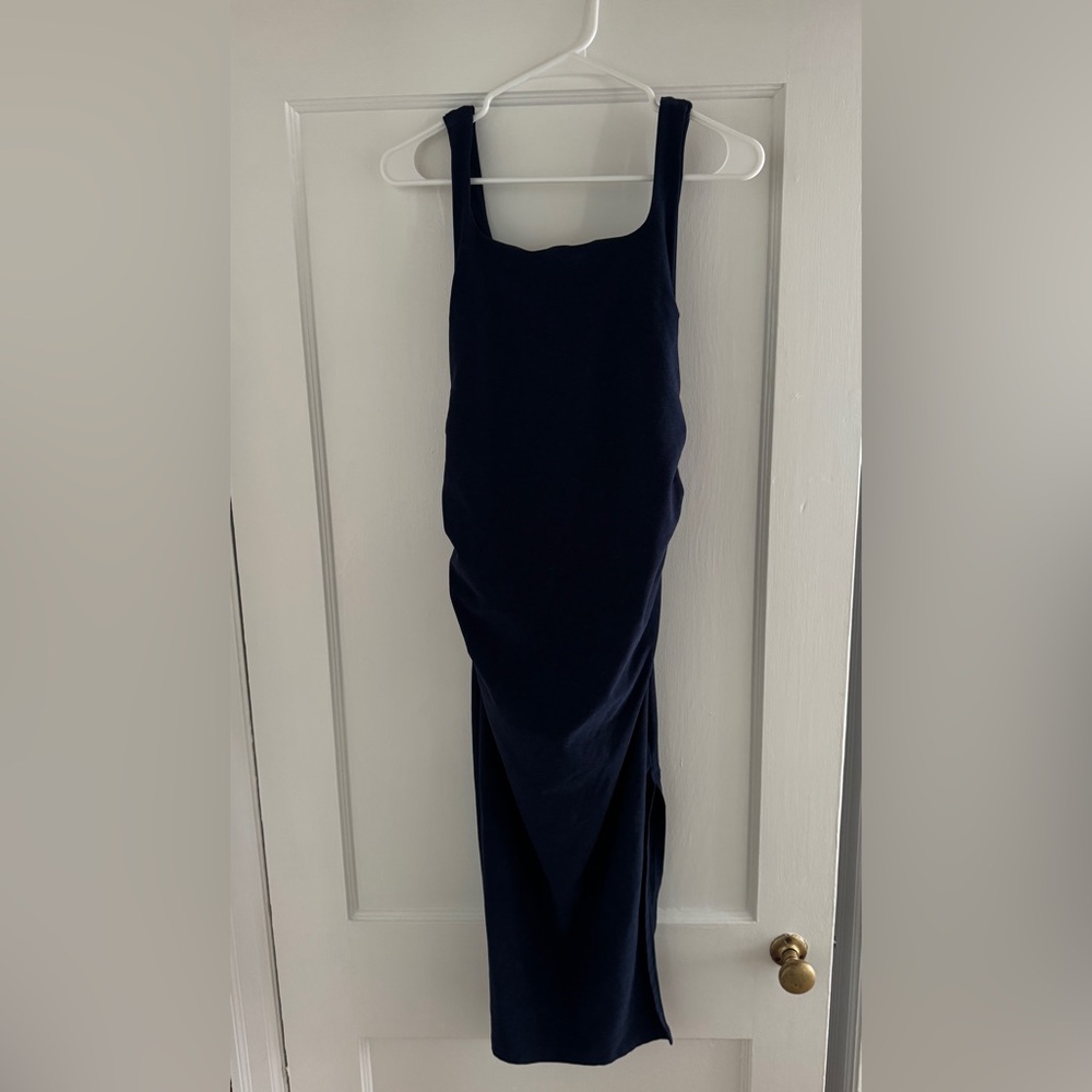 Beyond the Bump Beyond Yoga Spacedye Icon Navy Midi Maternity Dress Size Small